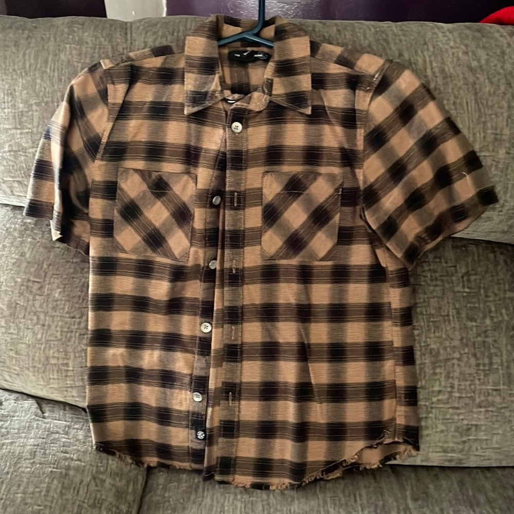 Boys Tan and Black Button down
